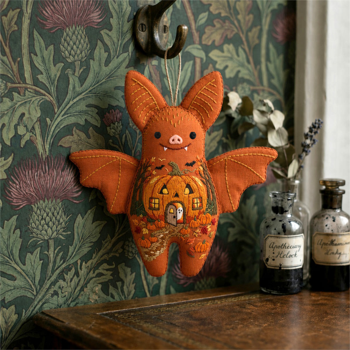 Rubbyoo Bat Embroidery Kit - Pumpkin House |  Creepy Cute Gift | Bedroom Hanging Decor - image 4