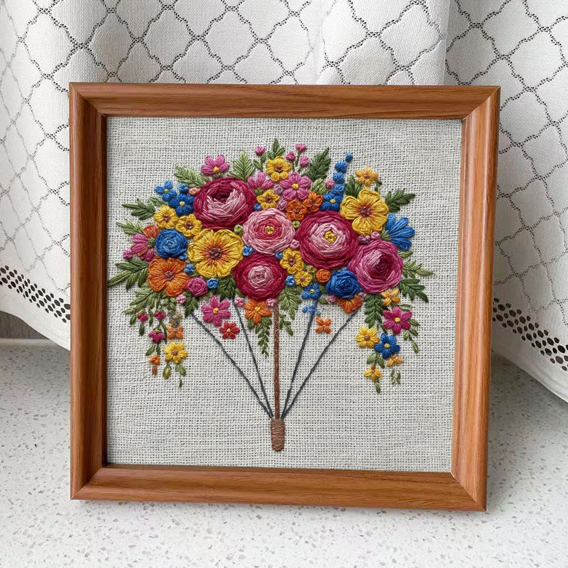 Rubbyoo Embroidery Kit - Blooming Bouquet | Diy Floral Collection | Nice Handmade Art - Embroidery Kit Plus An Extra Frame - image 10
