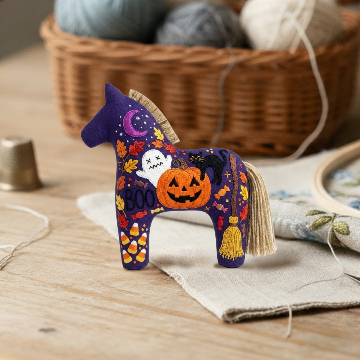 Rubbyoo Dala Horse Embroidery Kit - Jack-o'-Lantern | Cute Ghost Gift | Witchy Bag Charm - image 4