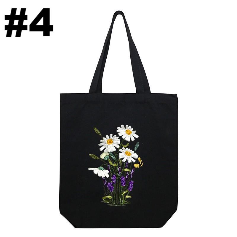 Embroidery Black Canvas Tote Bag Kits | Easy Craft For Beginners |  Diy Embroidered Flower Bags - #4 - image 5