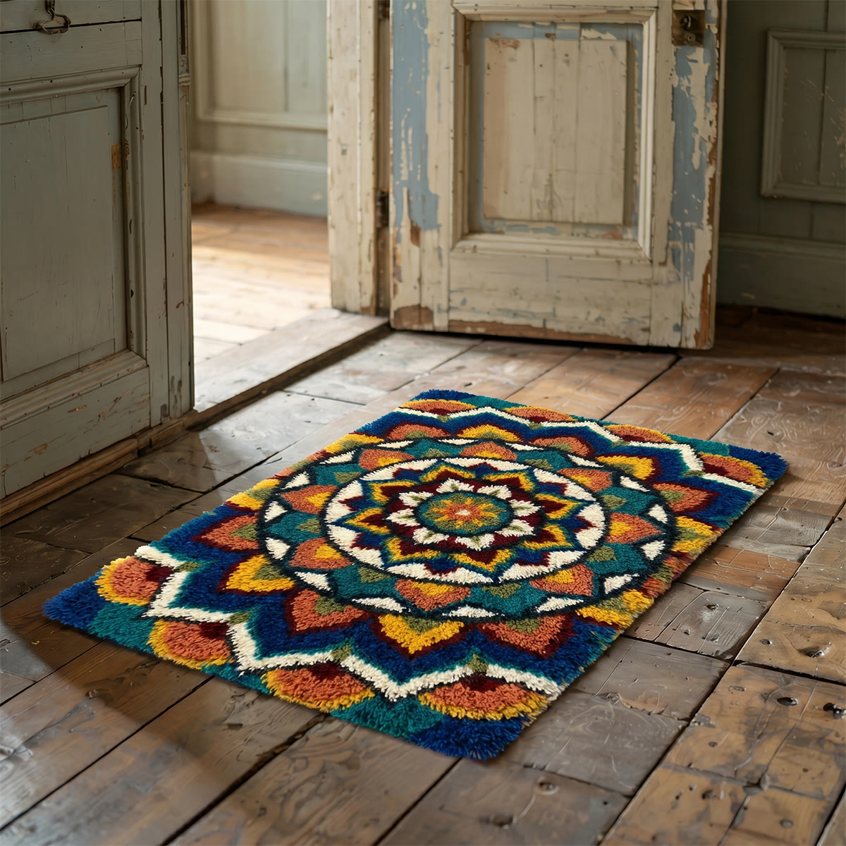 Rubbyoo Latch Hook Rug Kit - Mandala Pattern | Handmade Living Room Decor | Vibrant Floral Accent Rug - image 4