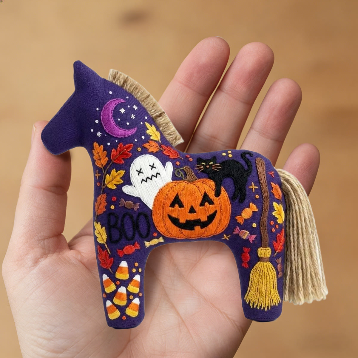 Rubbyoo Dala Horse Embroidery Kit - Jack-o'-Lantern | Cute Ghost Gift | Witchy Bag Charm - image 8