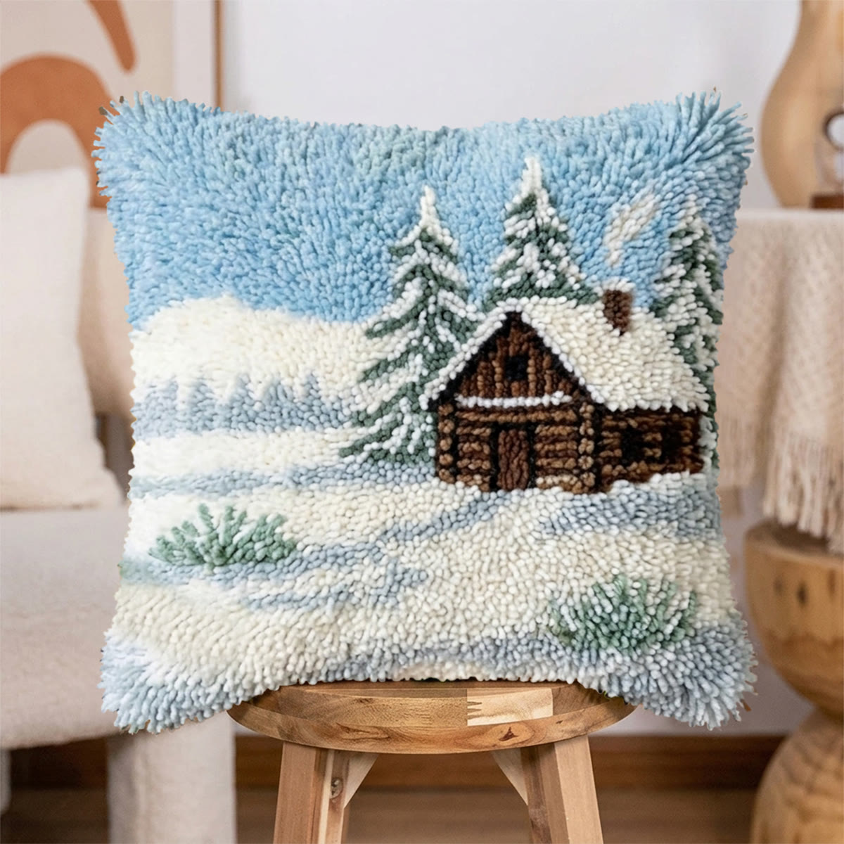 Rubbyoo Latch Hook Pillow Kit - Snowy Woodland Cabin | Nature Inspired Home Accent | Rustic Farmhouse Room Decor - image 5