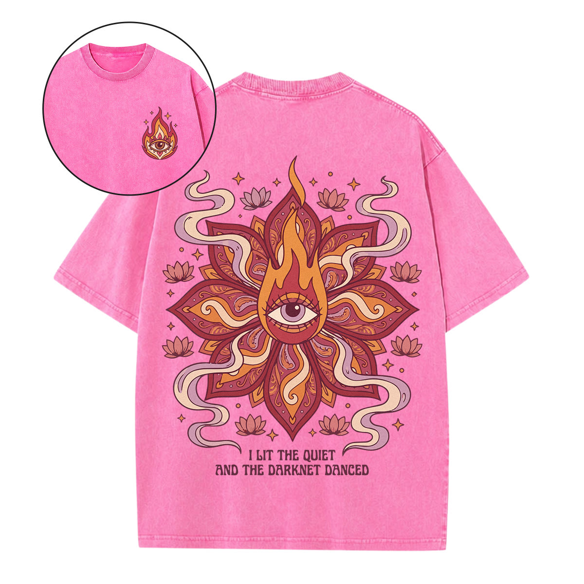 Rubbyoo"i Lit The Quiet And The Darkness Danced" Double Sided Unisex Washed T-shirt - Pink - 5XL - image 13