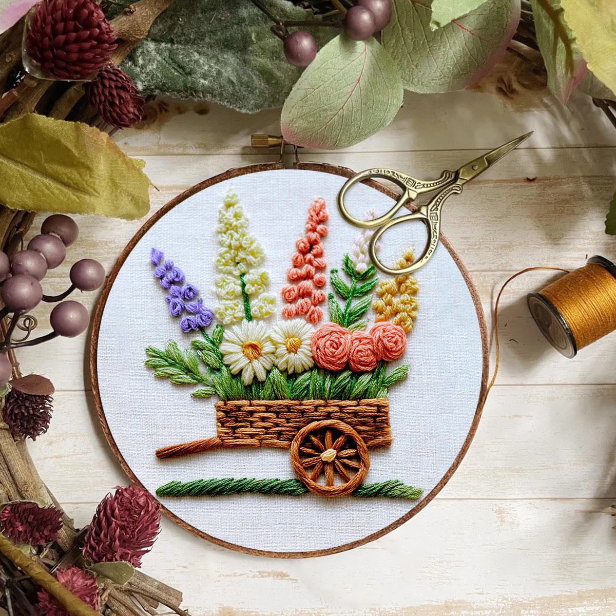 Rubbyoo Embroidery Kit - Flower Trolley | Creative Floral Craft | Perfect Stitch Art For Beginner  - image 6