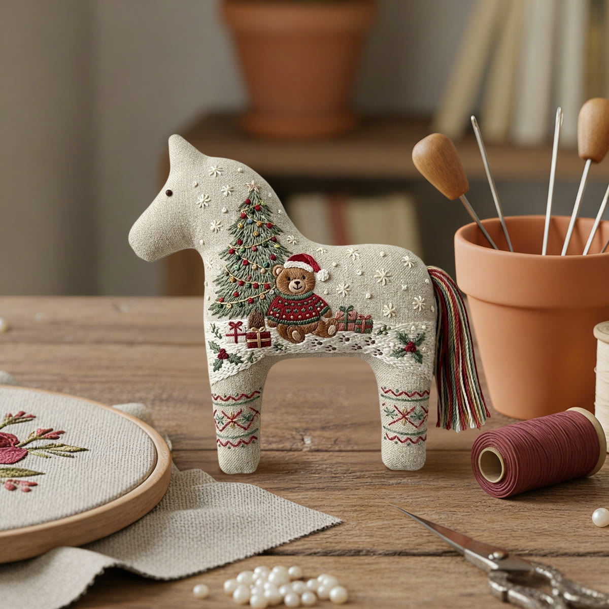 Rubbyoo Dala Horse Embroidery Kit - Winter Woodland Teddy Bear | Christmas Cozy Craft Gift | Ideal Newborn Keepsake - image 7