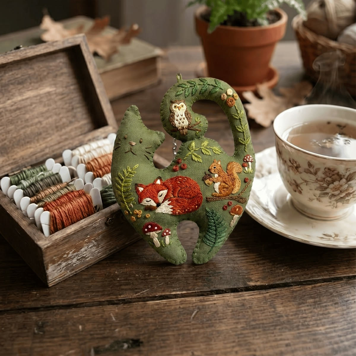 Rubbyoo Kitty Embroidery Kit - Fox And Squirrel | Cat-shaped Holiday Gift Idea | Dreamy Miniature Ornament - image 8