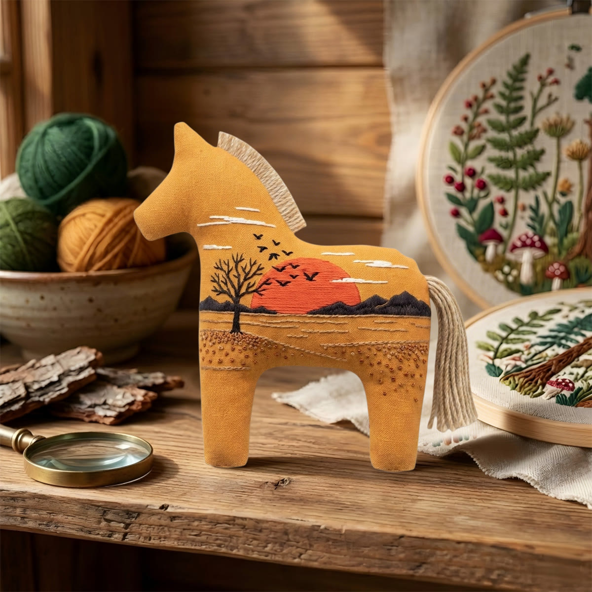 Rubbyoo Dala Horse Embroidery Kit - Sunset & Mountains Scene | Nature Lover Gift | Car Hanging Ornament - image 6