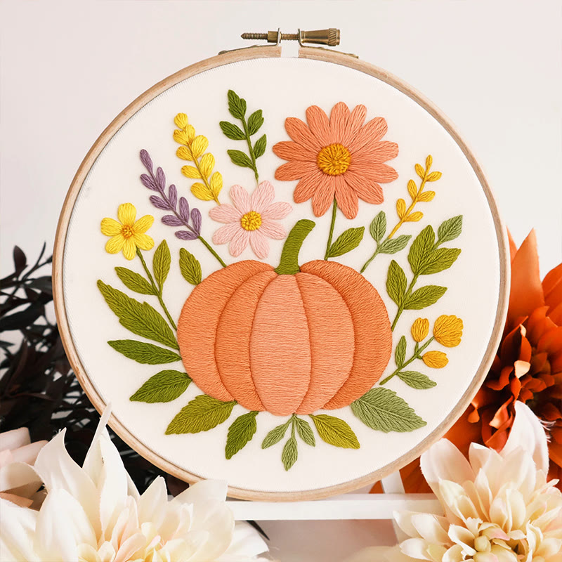 Rubbyoo Embroidery Kit - Blooming Pumpkin | Floral Diy Handicraft | Halloween Needle Artwork - image 8