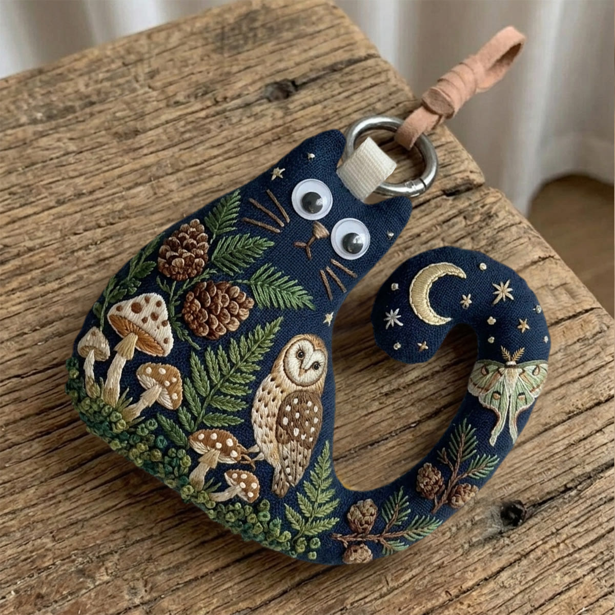 Rubbyoo Cat Embroidery Kit - Luna Moth And Owl Art | Forestcore Birthday Gift  | Whimsical And Quirky Bag Charm - image 8
