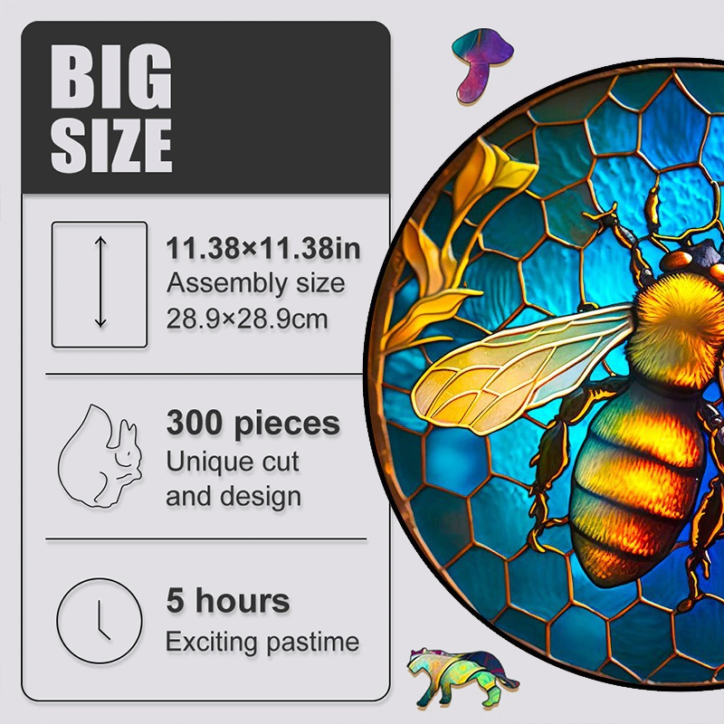 Honey Bee Windows Graphic - Wooden Jigsaw Puzzle