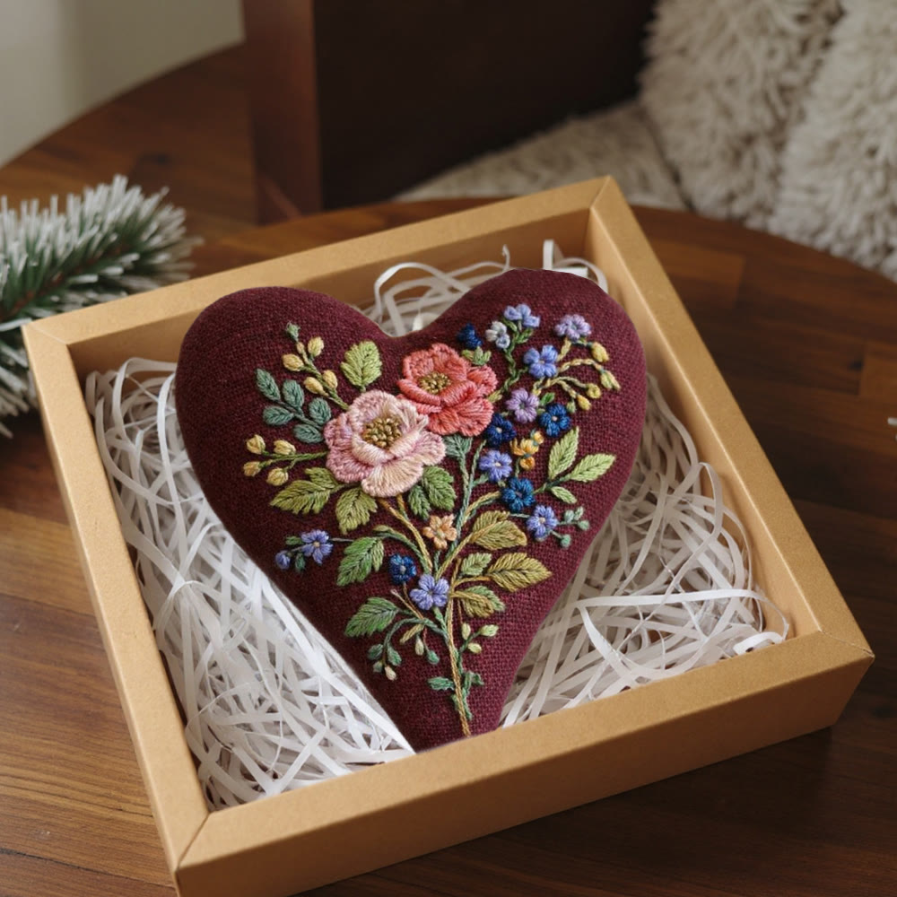 Rubbyoo Heart Embroidery Kit - Burgundy Floral Bouquet Design | Gentle Handmade Diy | Elegant Gifting Choice - image 7