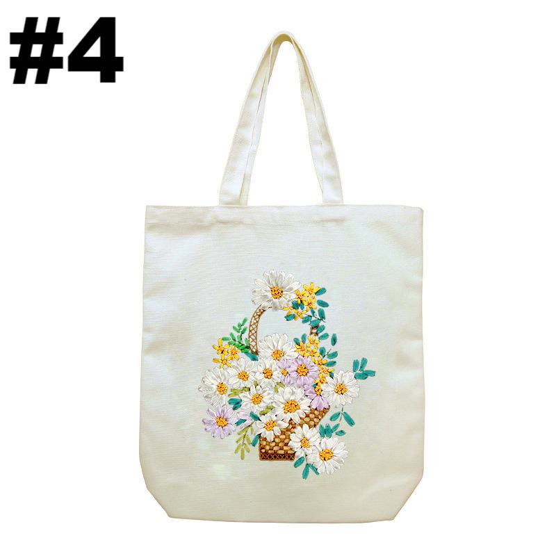 Embroidery Beige And White Canvas Tote Bag Kits | Beginner Flower Crafts | Eco-friendly Shoulder Bag | Christmas Gift - #4 - image 5