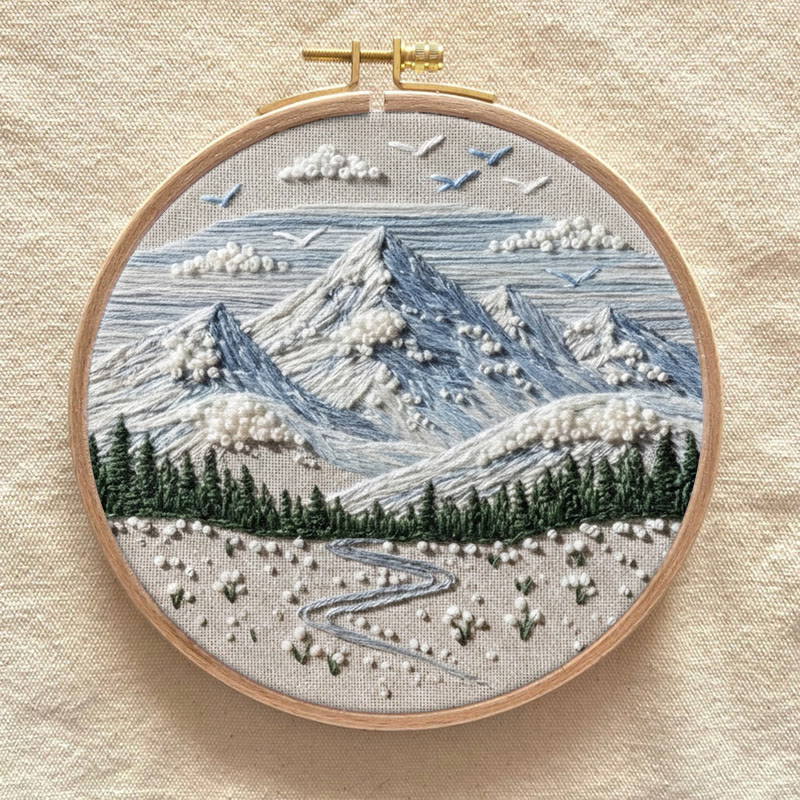 Rubbyoo Embroidery Kit - Snowy Mountain | Handmade Scenery Art | Nice Needle Craft - image 9