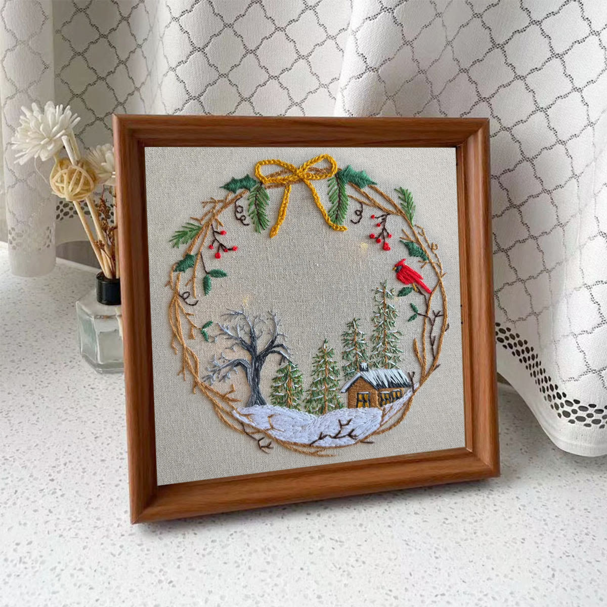 Rubbyoo Embroidery Kit - Christmas Cabin | Christmas Tree Decor | Easy Handmade Needlework - Embroidery Kit Plus An Extra Frame - image 9