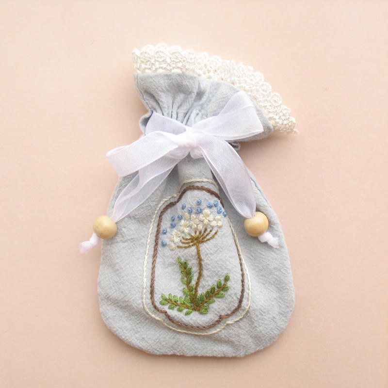 Embroidery Mini Drawstring Pouch Kit | Unique Floral Craft | Perfect Birthday Gift For Her - Daisies - Blue bag - image 11