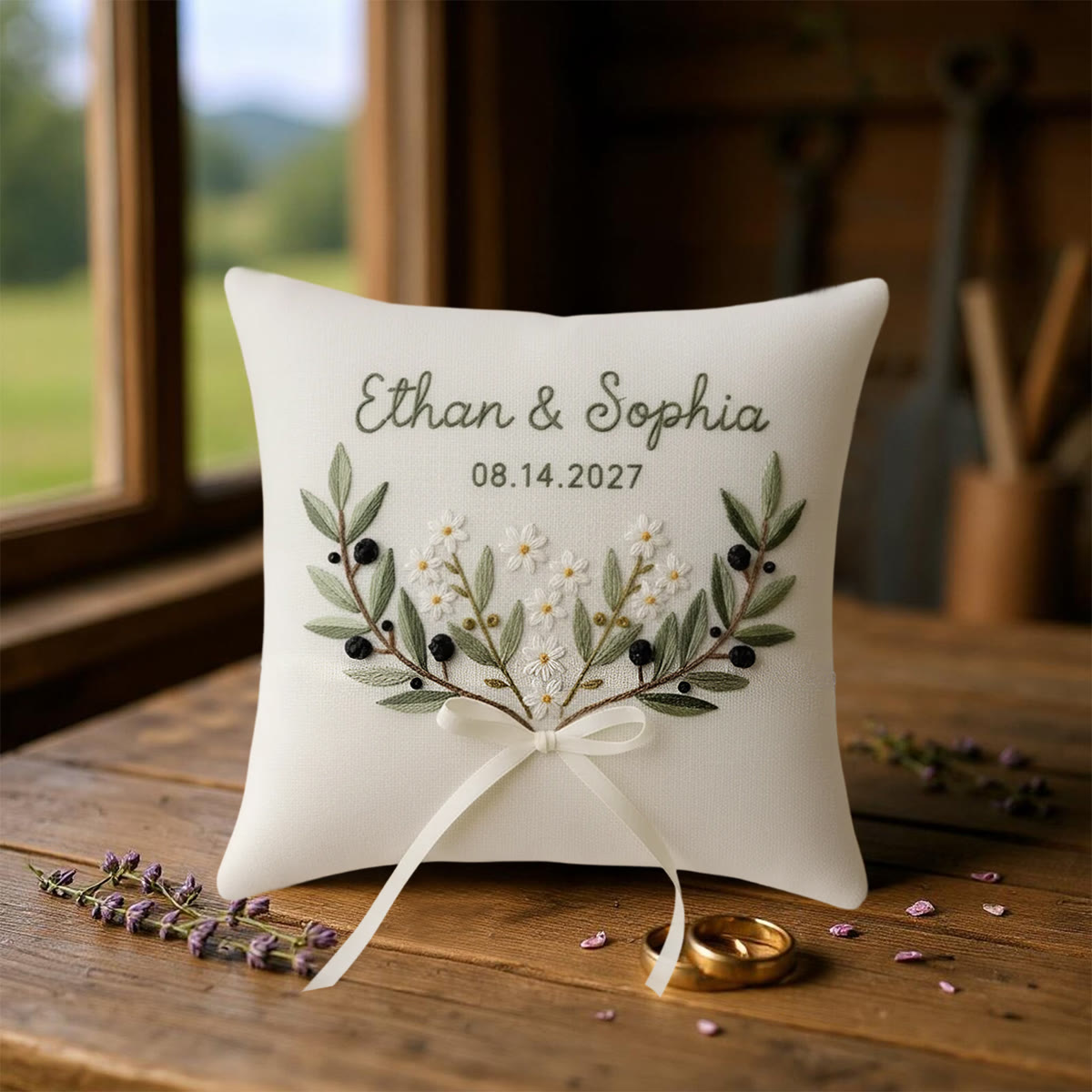Rubbyoo Personalized Ring Bearer Pillow Embroidery Kit - Olive Branch White Bloom | Delicate Artisanal Handcraft | Thoughtful Milestone Gift - image 8