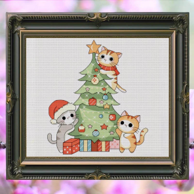 Cross Stitch Kit - Kitten Christmas Tree | Adorable Handmade Art | Unique Wall Hanging Ornament - image 5