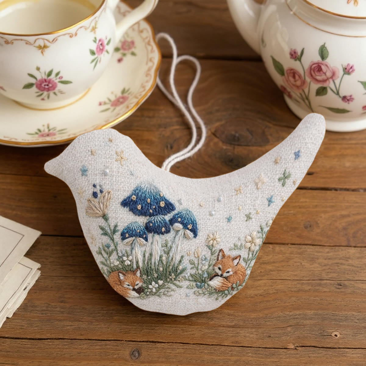 Rubbyoo Bird-shaped Embroidery Kit - Sleeping Fox And Mushroom | Woodland Fairy Tale Gift | Wall Gallery Decor - image 4