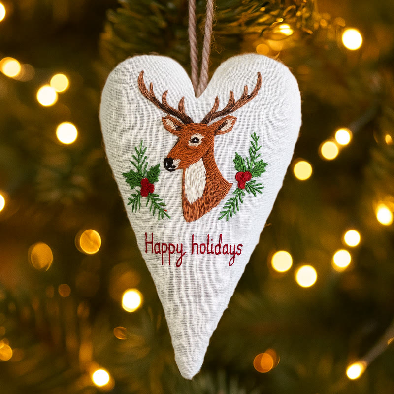 Rubbyoo Heart Embroidery Kit - Happy Holidays | Christmas Tree Ornament | Christmas Novice Needlepoint - image 7
