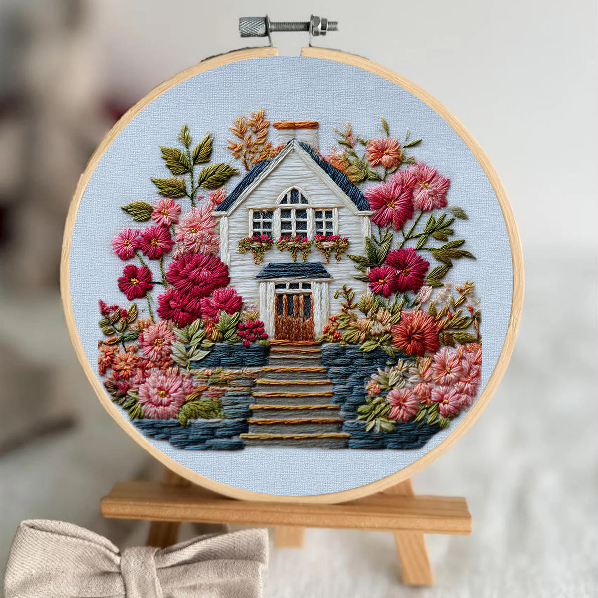 Rubbyoo Embroidery Kit - Floral Surrounded Cottage | Entry Level Diy | Warm Home Accent - image 3