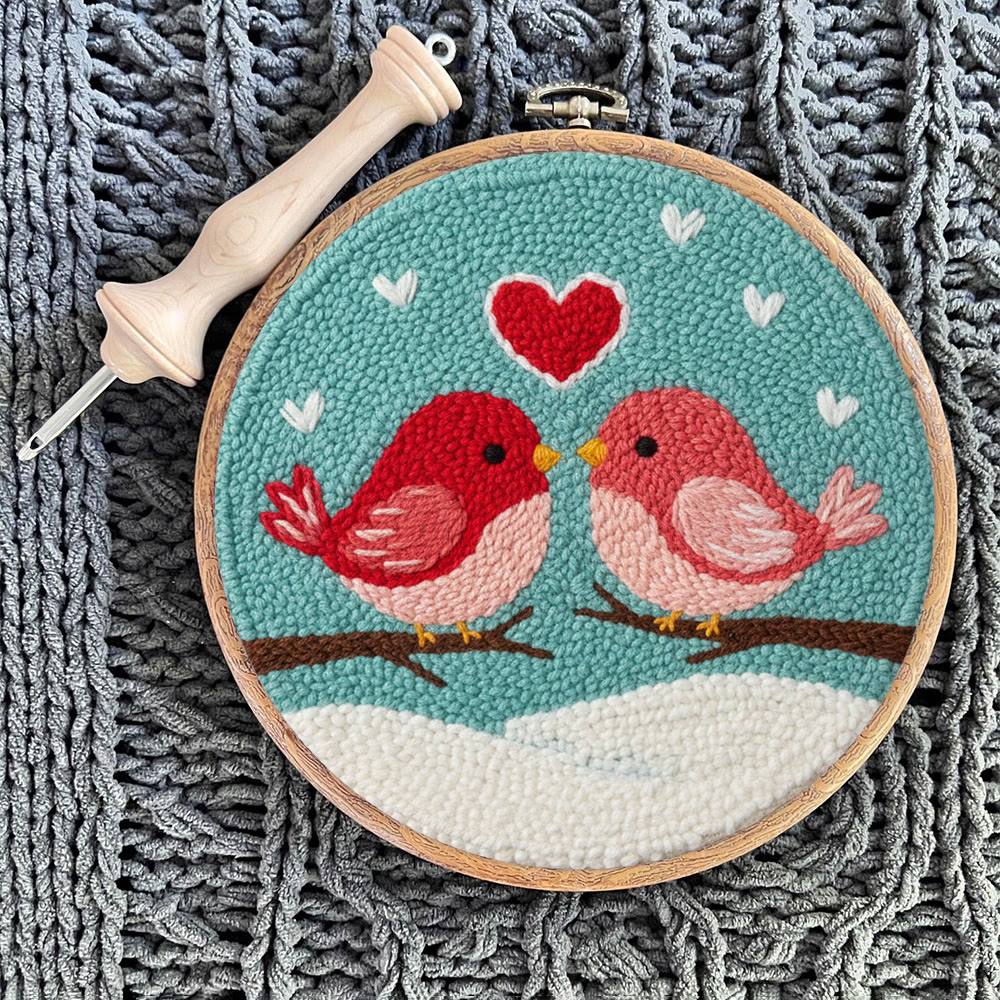 Loving Bird Pair Snowy Backdrop Punch Needle Kit – Beginner-simple DIY Creation | Home Decor Ornament - image 11