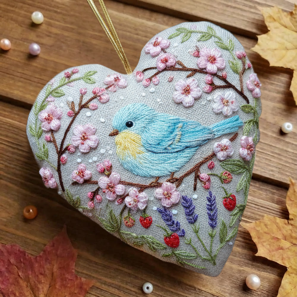 Rubbyoo Heart Embroidery Kit - Cherry Blossom Blue Bird | Novice Friendly Diy | Perfect Anniversary Gift - image 8
