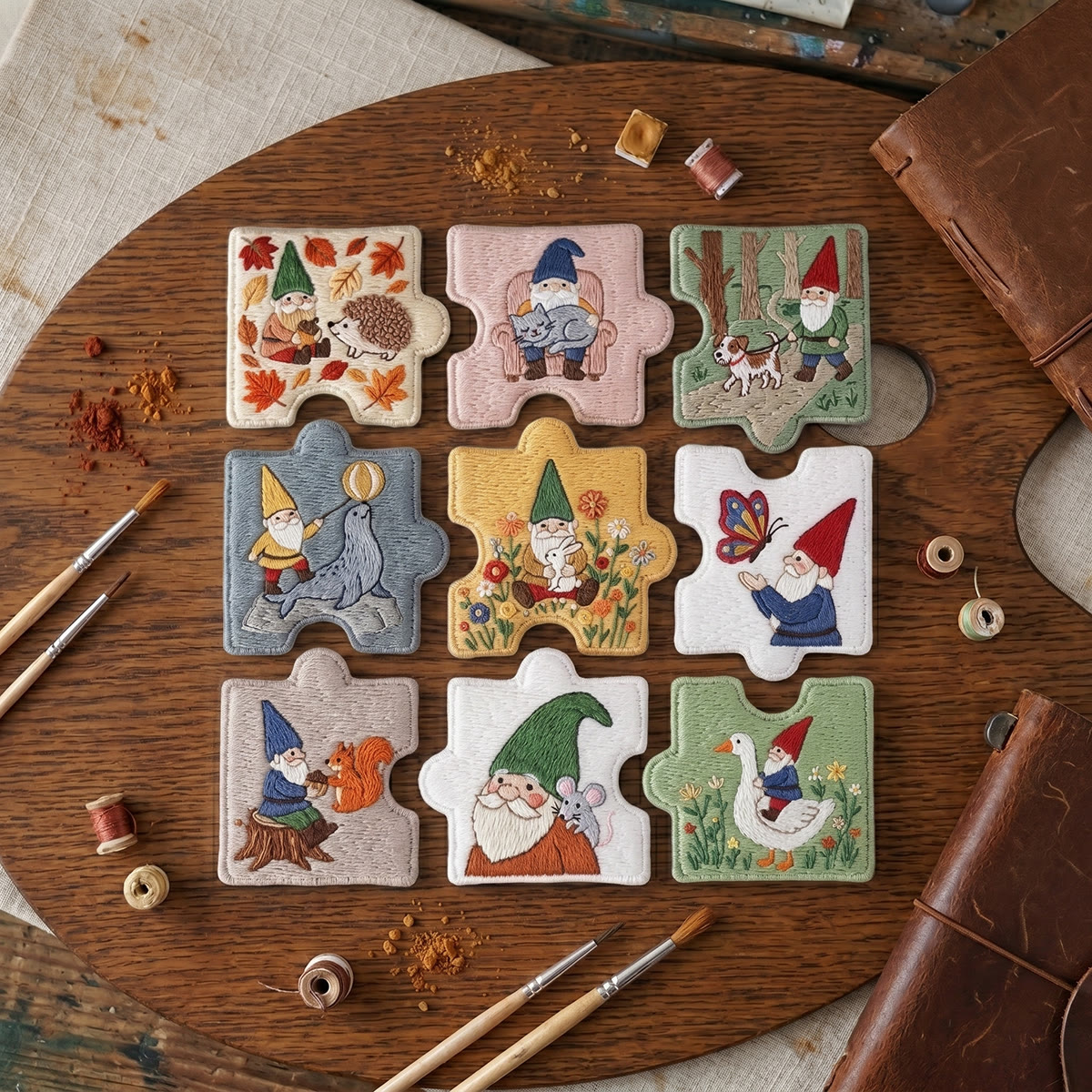 Rubbyoo Diy Magnet & Brooch Embroidery Puzzle Kit - Garden Gnome And Cute Animals | Good Luck Jewelry Gift For Her - image 6