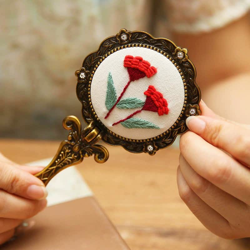 Needle kit Handheld Mirror | Floral Embroidered Compact Mirror | Great gift for your loved one - K - image 17