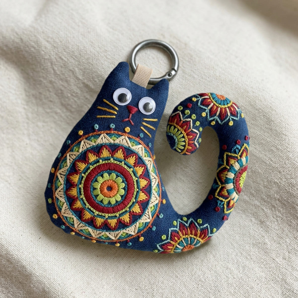 Rubbyoo Cat Embroidery Kit - Floral Mandala | Vibrant Gift For Her | Boho Bag Charm - image 7