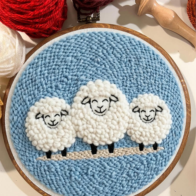 Happy Sheep  Punch Needle Kit - Lovely DIY Sewing Kit | Cozy Blue Wall Hanging Ornament - image 4