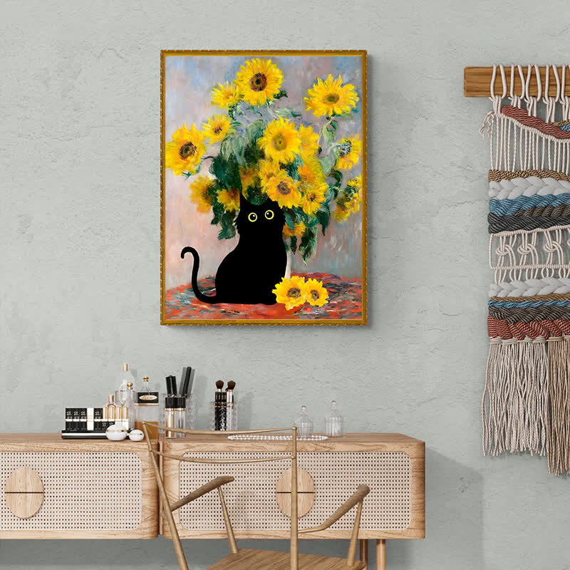 Rubbyoo Claude Monet Sunflowers Cat - Wooden Jigsaw Puzzle