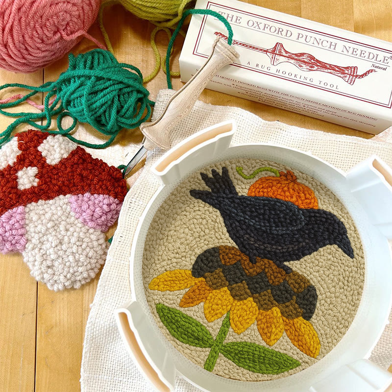 Floral Raven Punch Needle Kit - Handmade Bird Craft | Home Hanging Decor - image 6