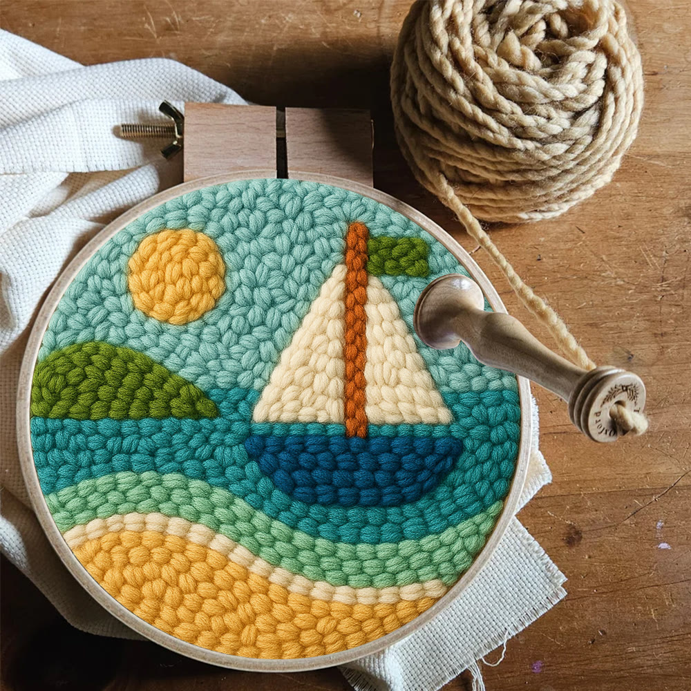 Coastal Sailboat Scene Punch Needle Kit – Novice-ready Handcraft | Charming Decor Accent - image 10