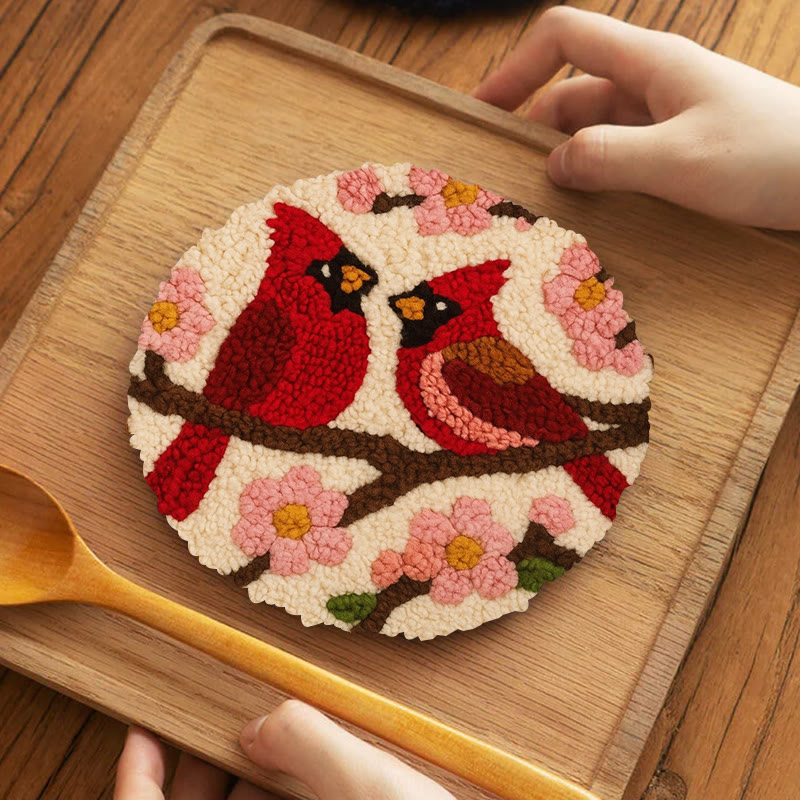  Romantic Cardinals Punch Needle Kit - Unique Birds Decoration | Perfect Handicraft For Lover - 5 inch Coaster Kit - image 10