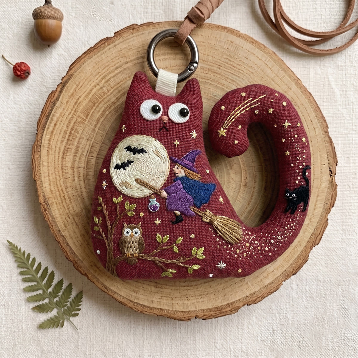 Rubbyoo Cat Embroidery Kit - Witch Riding Broom | Quirky Gift For Friend | Gothic Cat Decor - image 6
