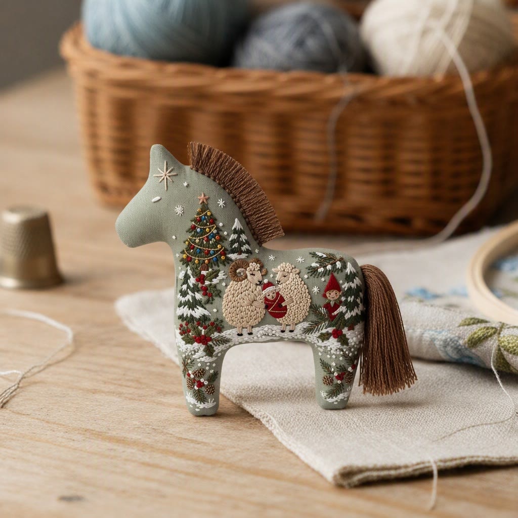 Rubbyoo Dala Horse Embroidery Kit - Nordic Christmas Tale | Cozy Holiday Home Decor | Nature Hoop Art Gift For Kids - image 3