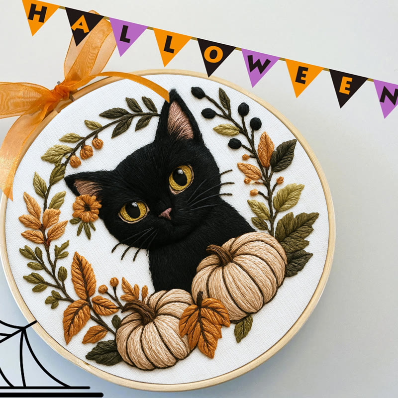 Rubbyoo Embroidery Kit - Black Kitten | Diy Cat Lover Gift | Halloween Autumn Decor - image 3