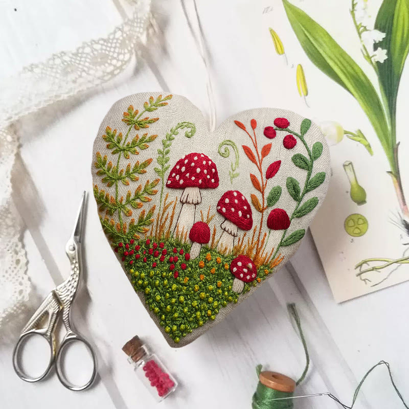 Rubbyoo Heart Embroidery Kit - Mushroom Forest | Beautiful Landscape Collection | Easy Artwork For Beginner  - 6 inches hoop kit - image 1