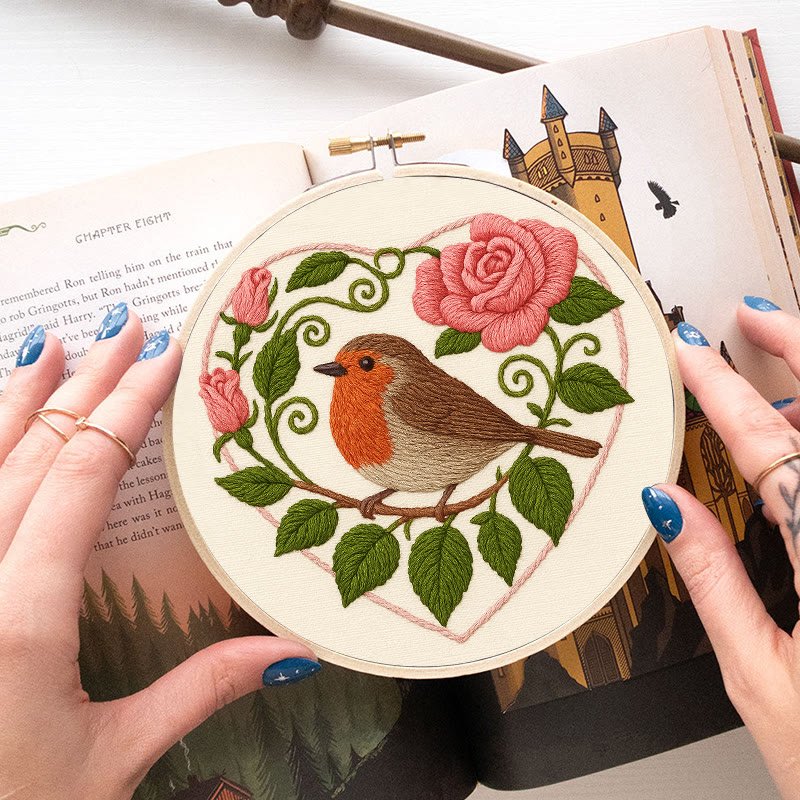 Rubbyoo Embroidery Kit - Rose Robin | Diy Stitch Bird Decor | Nice Handmade Gift For Her - image 7
