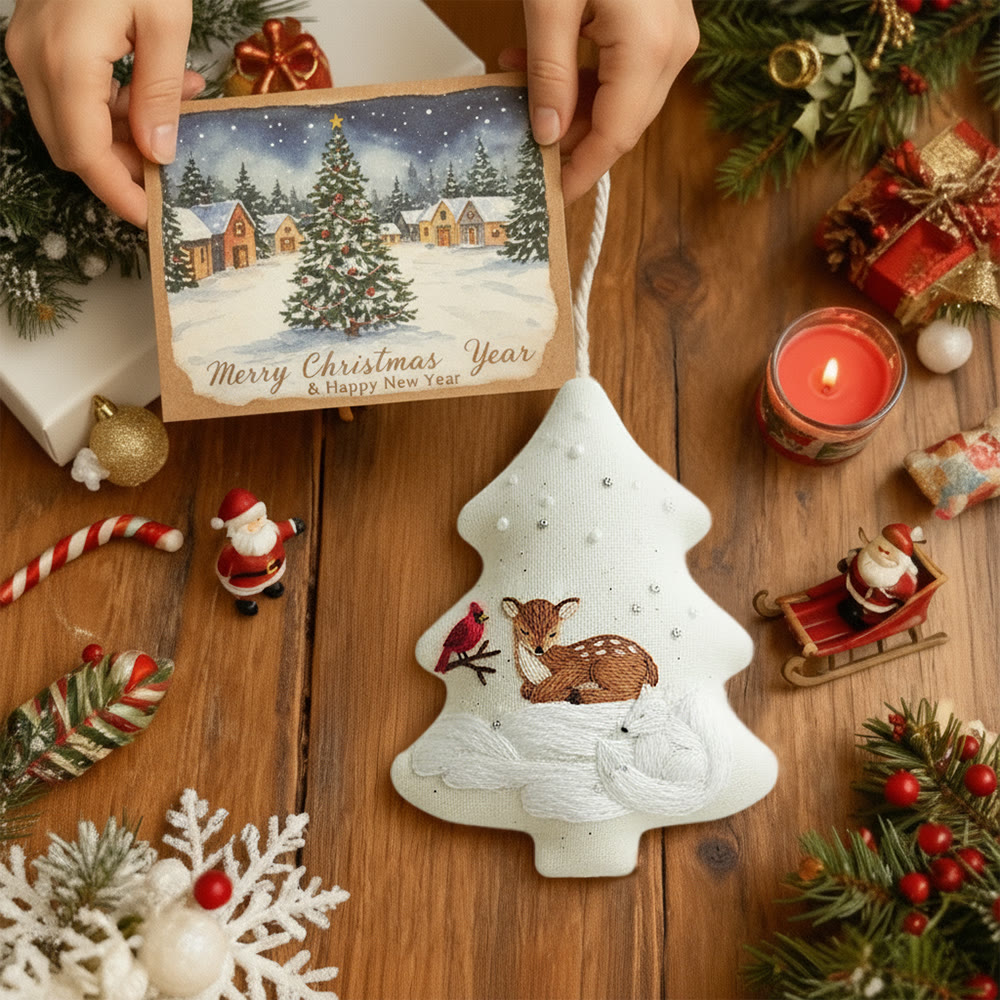 Rubbyoo Tree-shaped Embroidery Kit - Deer And Cardinal Winter | Luxe Detailed Stitchwork | Festive Tree Keepsake - image 7