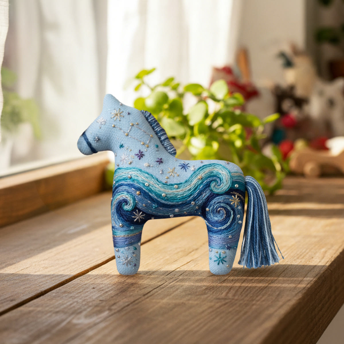 Rubbyoo Dala Horse Embroidery Kit - Ocean Wave Swirl | Nautical Craft | Stunning Hanging Accent - image 4
