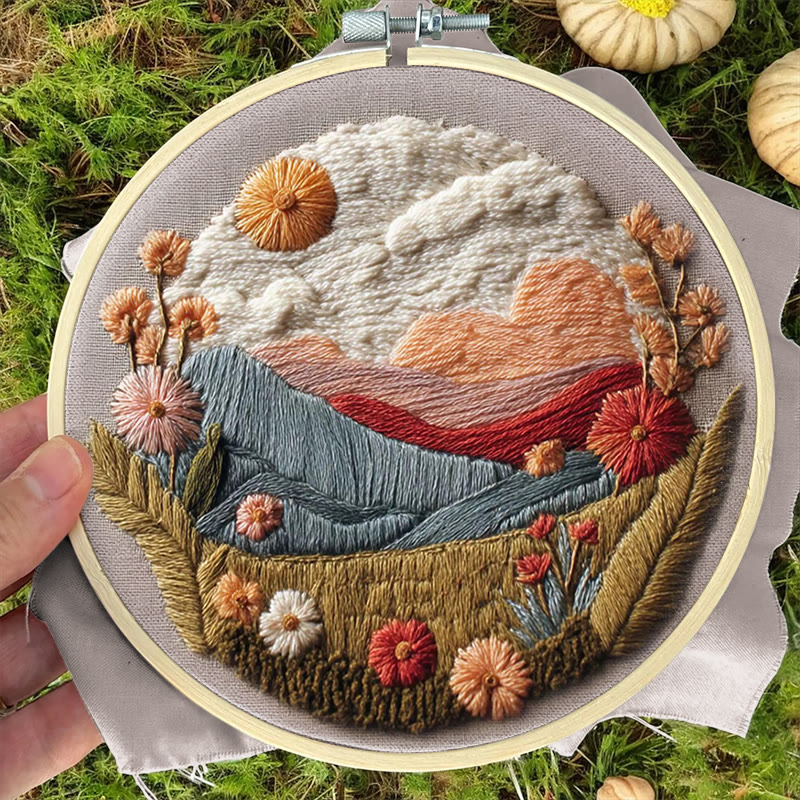 Rubbyoo Embroidery Kit - Floral Mountain Sunset | Nature Diy Craft | Boho Home Decor - image 11