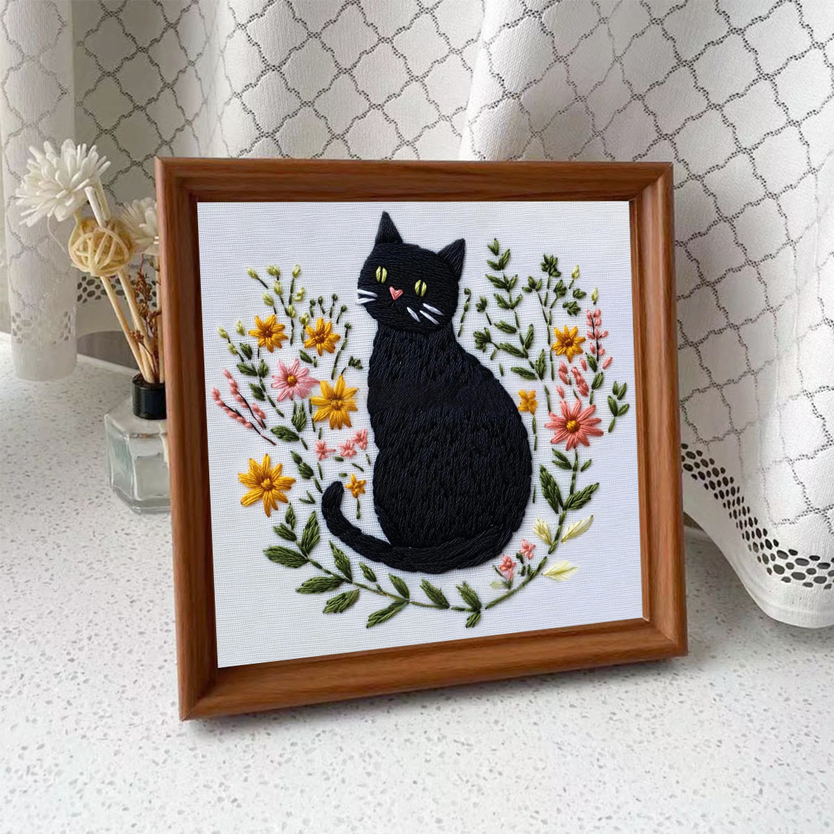 Rubbyoo Embroidery Kit - Floral Kitty | Handmade Needle Art | Gift For Cat Lovers - Embroidery Kit Plus An Extra Frame - image 10