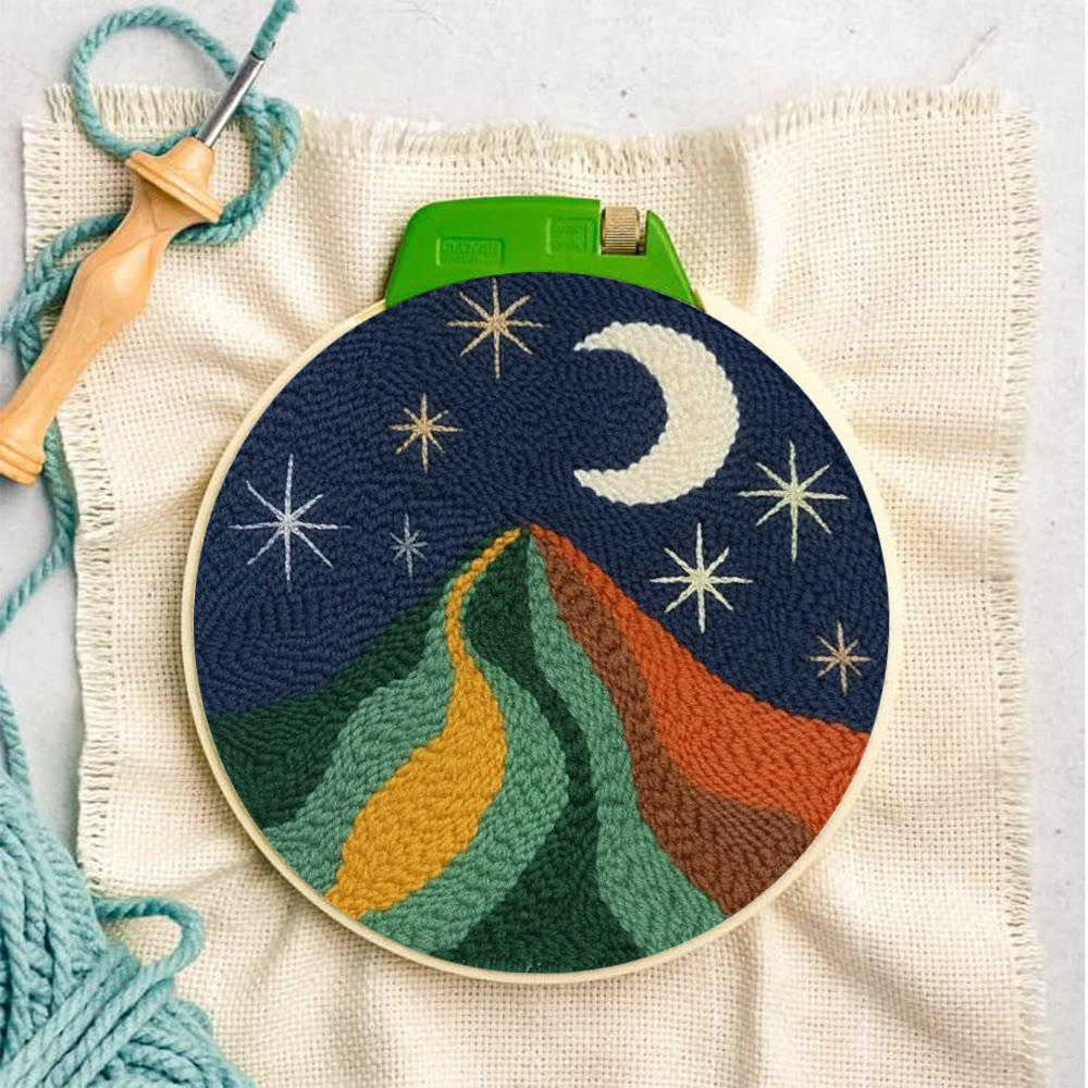 Starry Moonlit Mountainscape Punch Needle Kit – Newbie-friendly Diy Handcraft | Scenic Decorative Hanger - image 3