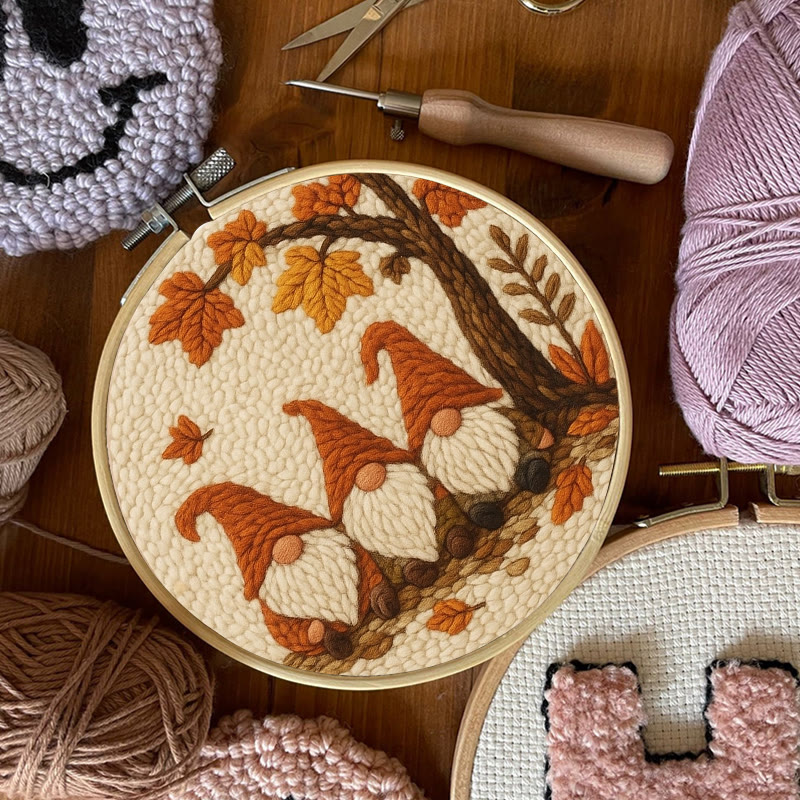   Gnomes Under The Tree Punch Needle Kit - Autumn Handmade Artwork | Diy Halloween Craft  - image 8