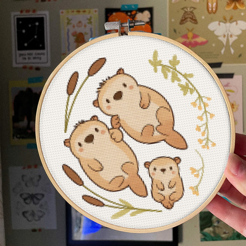  Cross Stitch Kit - Otter Family |  Lovely Animal Craft |  Diy Needlework Art - image 4
