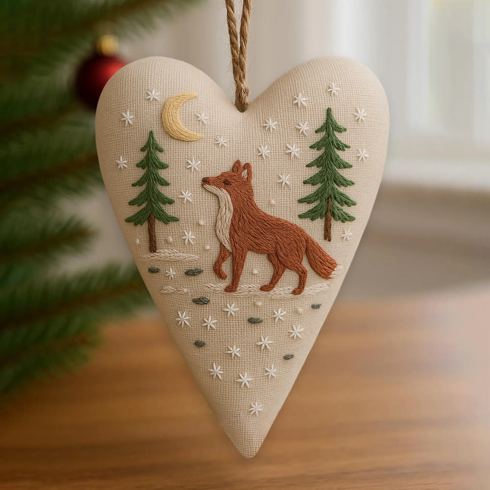 Rubbyoo Heart Embroidery Kit - Moonlit Fox | Winter Home Accent | Unique Gift Of Wildlife - image 1