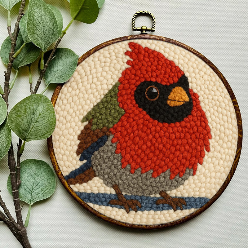 Cute Cardinal Bird Punch Needle Kit - Diy Starter Craft | Christmas Decorative Gift   - image 8