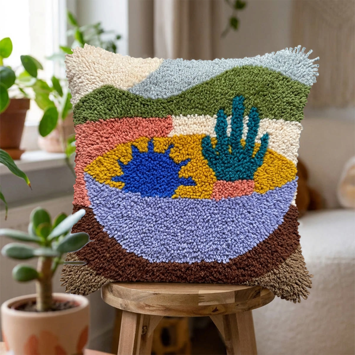 Rubbyoo Latch Hook Pillow Kit - Desert Landscape | Handmade Sofa Ornament | Diy Cushion Cover - image 4